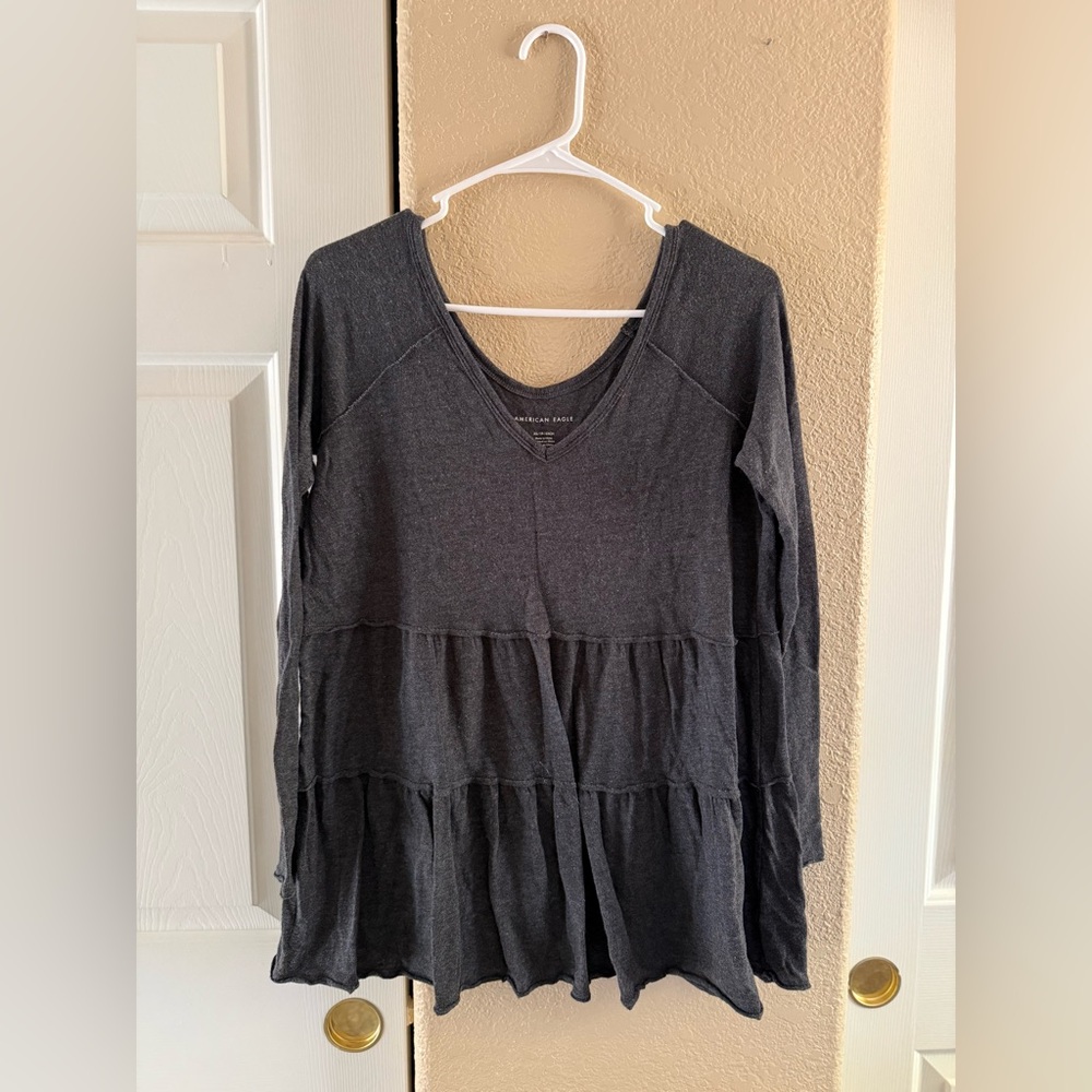 American Eagle Charcoal Tiered Long Sleeve shirt